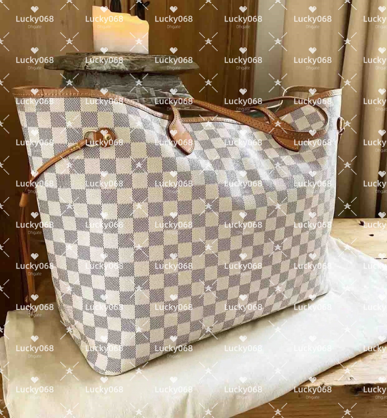 New Shopping Bag with Pink Lining Women Inspired Checkered nNeverfull Tote Bag Women's Large Capacity Shoulder Bags Designer Handbags Wallet Lady Totes Purse N40603