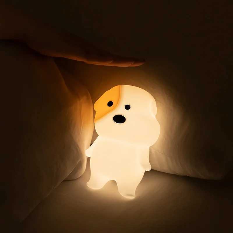 Cute Soft Silicone Dog Night Lights With Sound Dimmable Timmer Nursery Puppy Lamp Bedroom Bedside Nightlight Baby Boy Girls Gift C250913
