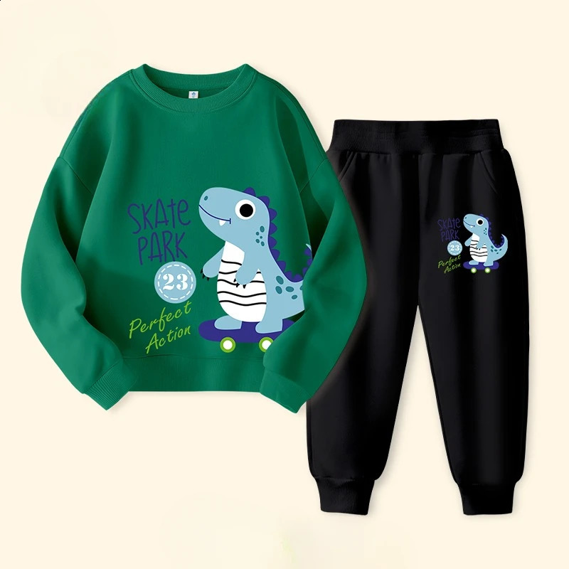 Autumn Children Boy Clothes Set Kid Girls Dinosaur Printed Sweatshirts Pullover Top Pants Bottom 2pcs Outfits Baby Tracksuits 250912