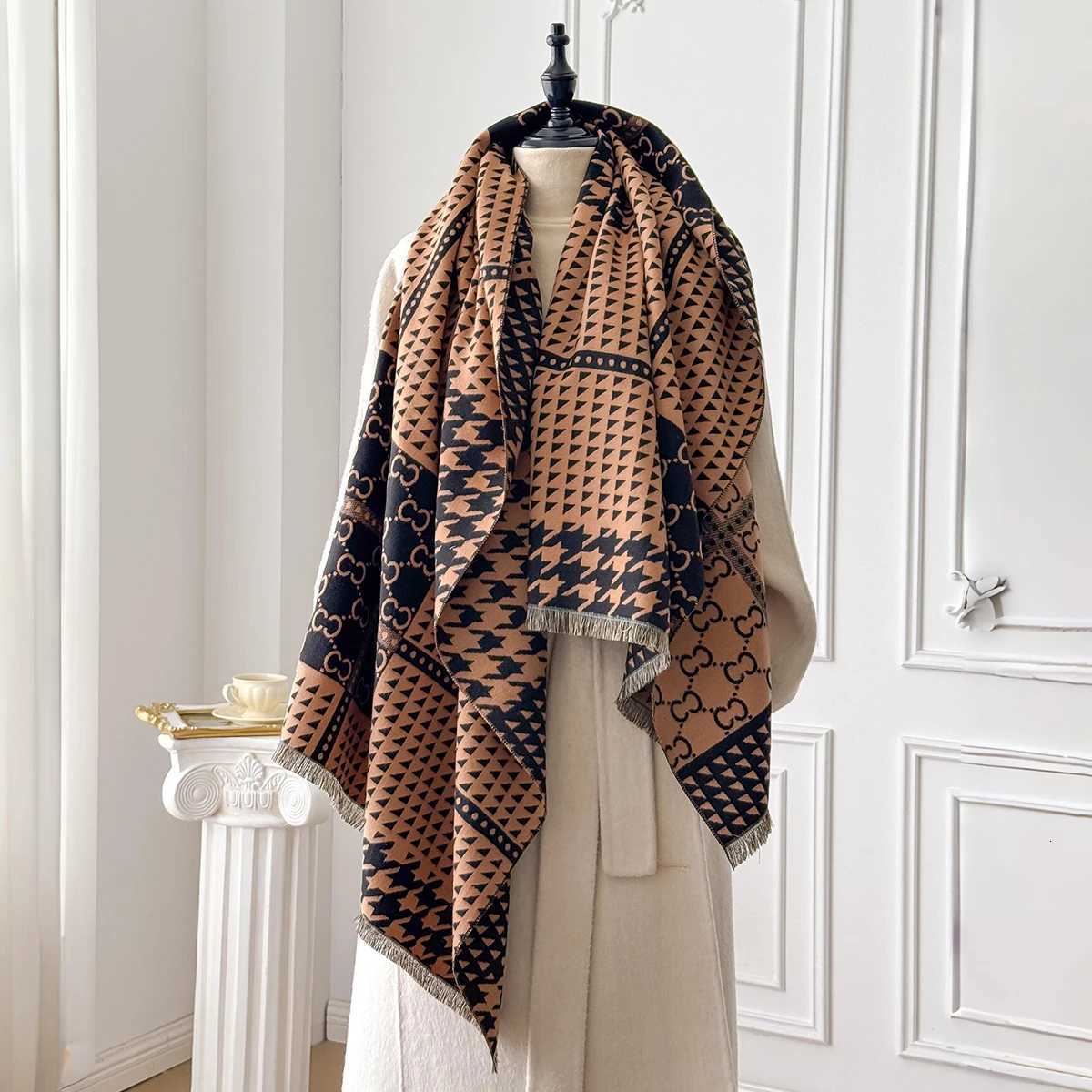 New Egance Houndstooth Print Scarf Soft Warm Fringe Pashmina Jacquard Shawl Autumn and Winter Coldproof Windproof Blanket G250912