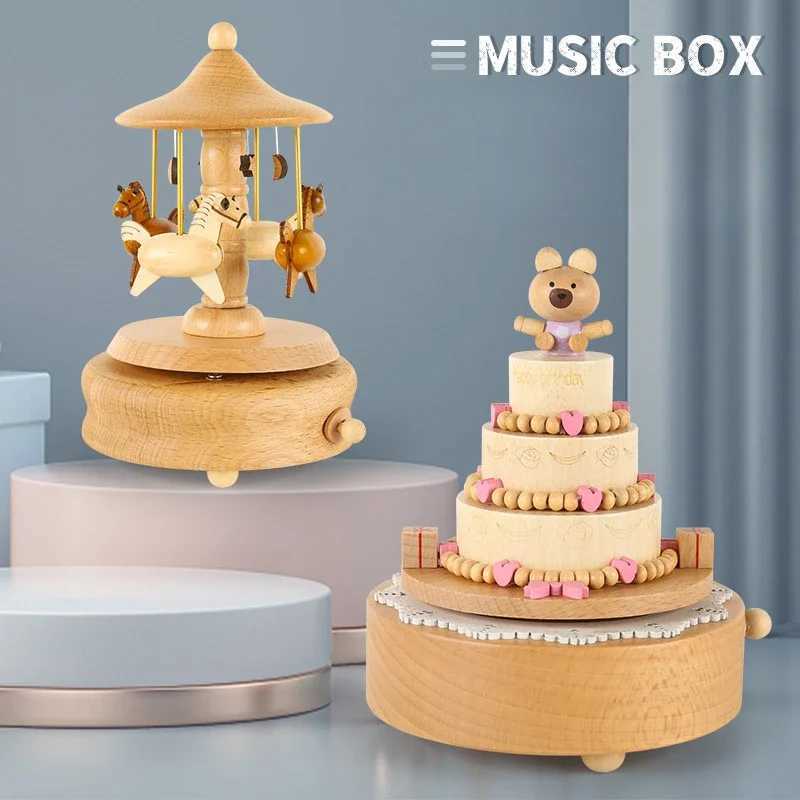 Wooden Carousel Music Box Ornaments Rotatable Handcranked DIY Handmade Birthday Christmas Gift Childrens Toys C250913