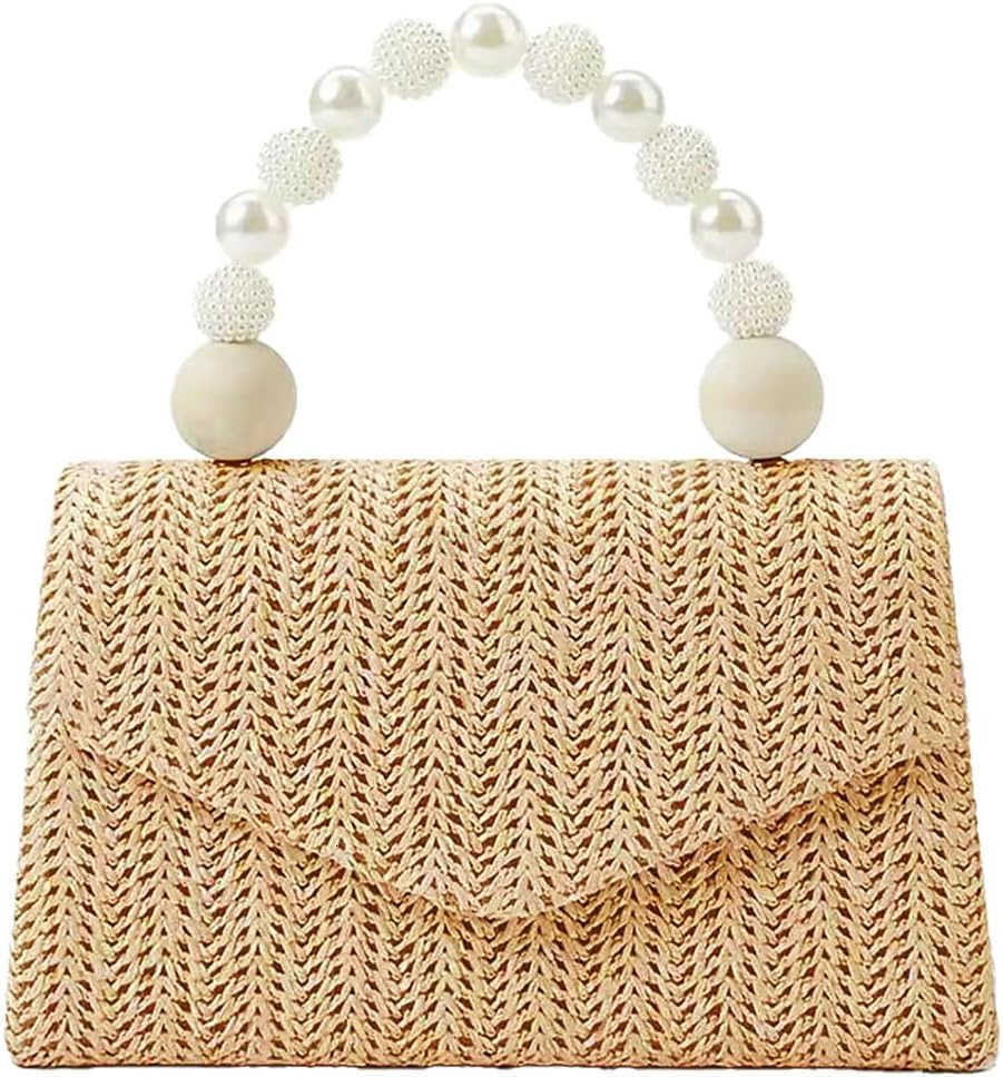 Straw Evening Handbag for Women Exquisite Pearl Beaded TopHandle Purse Small Satchel Purse Woven Clutch Bag 2025W250913