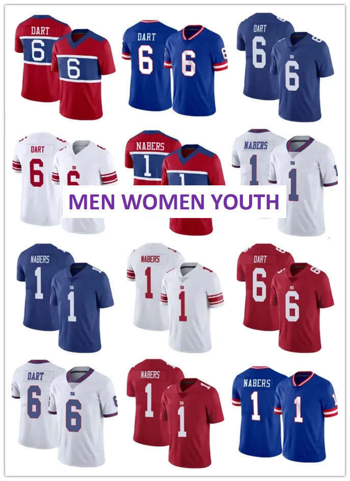 Men Giants 6 Jaxson Dart Darius Slayton Theo Johnson Dru Phillips Bobby Okereke Tyrone Tracy Jr Micah McFadden DeVito DARIUS MUASAU Abdul Carter Football Jersey