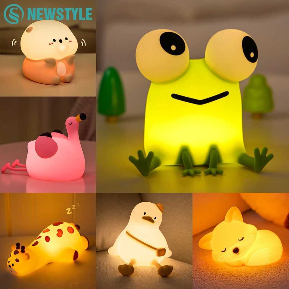 Cute Animal Silicone Night Light Fox Frog Nursery Sleeping Lamp Rechargable Duck Touch Sensor Beside Lamp For Bedroom Decor C251122