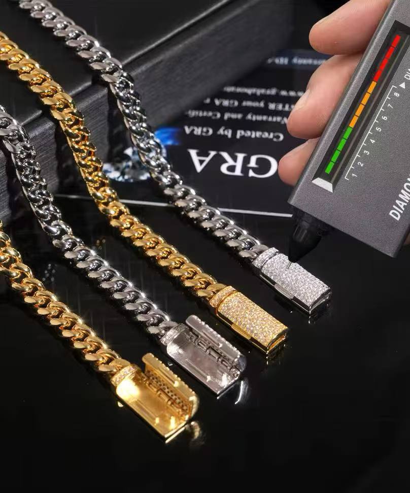 Custom 6MM 8MM 10K 14K Solid Gold Plated Moissanite Buckle Cuban Link Chain Necklace Bracelet Fine Jewelry for Men Wome - view 6