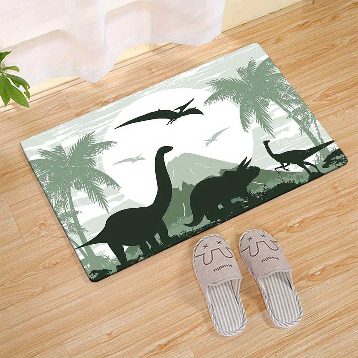1pc Dinosaur Pattern Soft Floor Mat Floor mat Crystal Velvet Tropical Palm Tree Mountain Design NonSlip Durable Rug for C250913