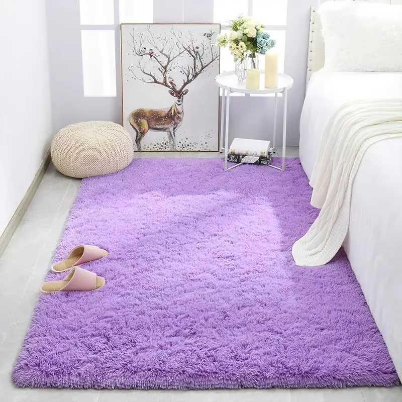 VIKAMA Solid Color Silk Wool Carpet Long Hair Soft Floor Mat Bedroom Living Room Bedside Rugs HighGrade Coffee Table Mat C250913