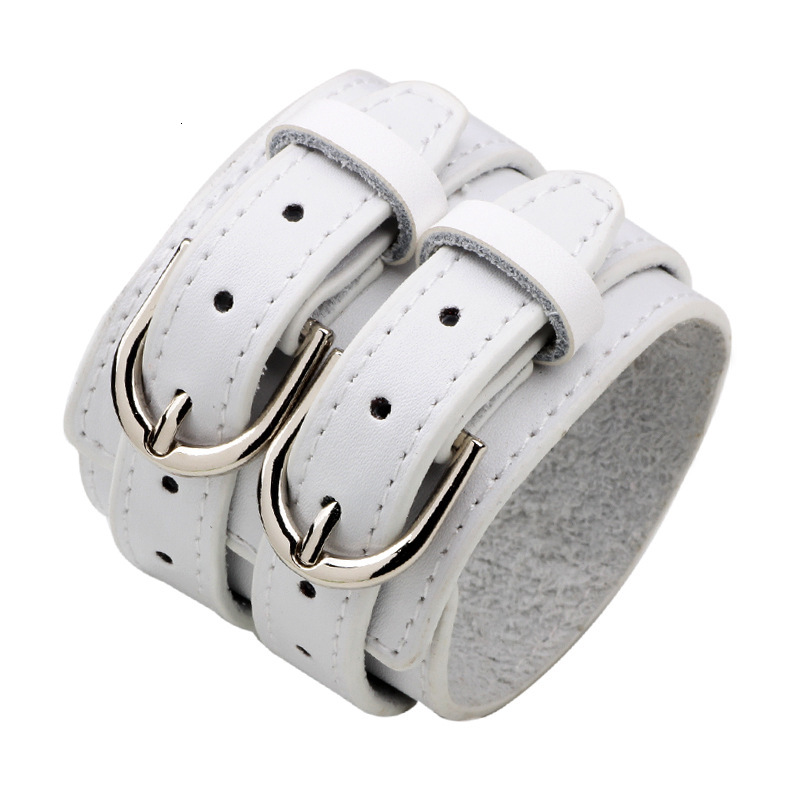 Style Double Row Buckle Top Layer Cowhide Wide Leather Bracelet Hot Sale ddmymoon
