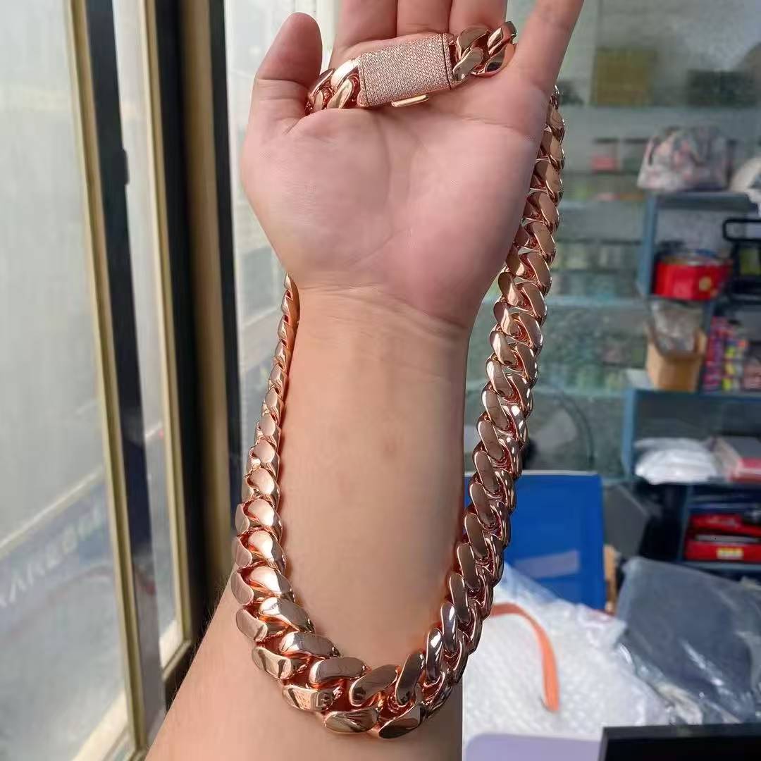 Jewelry Fine Custom Rose Gold Plated 925 Sterling Silver Luxury Hip Hop Cuban Link Chain