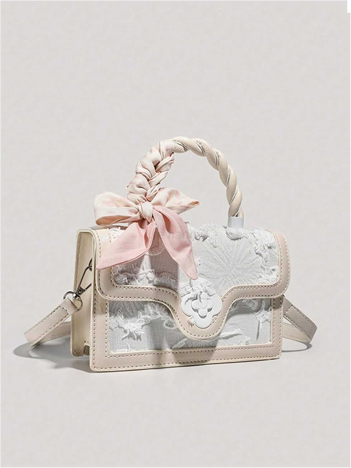 Womens Vintage Crossbody Bags Top Handle Square Flap Satchel Purses with RibbonW250913