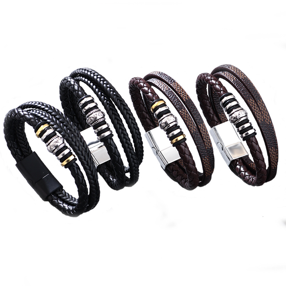 Temu Laser Magnetic Clasp Multi-layer Woven PU Leather Bracelet for Men Versatile High-end Feel ddmymoon