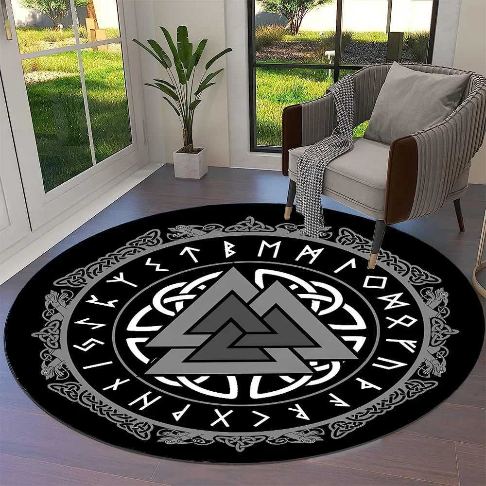 Tree of Life Viking Yggdrasil Valknut Round Carpet Rug for Living Room Bedroom Sofa DecorKid Paly Area Rug Nonslip Floor Mat C250913