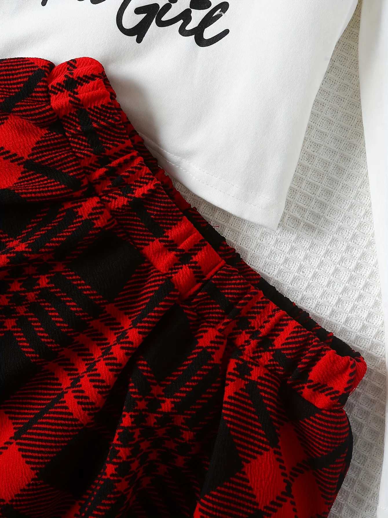 Girls Skirt Suit Spring Fall LongSleeved Bottoming Shirt Medium and Large Childrens Girls Top Plaid Skirt TwoPiece Set C250913