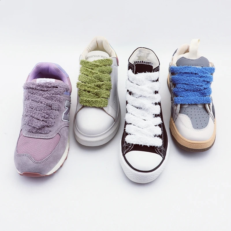 1Pair Flat Shoelace Fluffy Shoelaces 15cm Width Plush Rope Shoe Laces 100120140160CM for Woman Man Shoes Accessories Fashion 250912