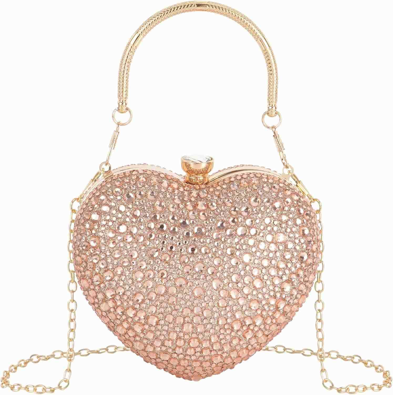 Women Heart Shaped Clutch Handbag Wedding Party Evening Bag Mini Chain Purse Cocktail Prom Tote Shoulder BagW250913