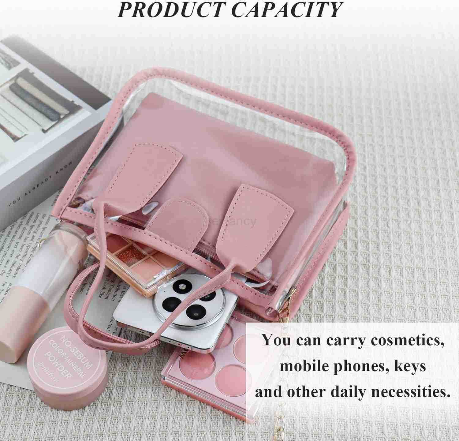 Clear Crossbody Purse Clutch Purses for Women with Detachable Bag Insert Chain Shoulder Strap Clear HandbagW250913