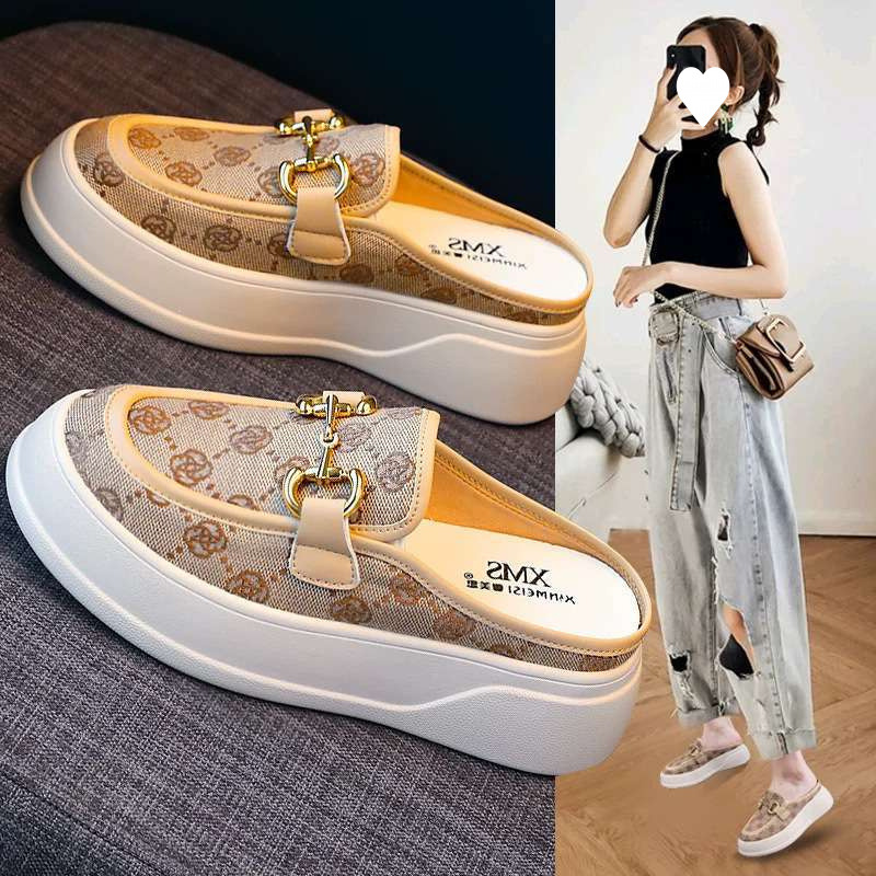 free shipping Half drag women's shoes fashionable toe caps thick soled slippers worn on the outside one foot casual slippers
