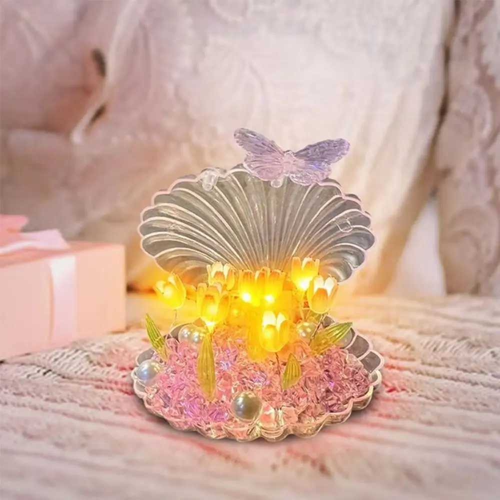 Excluding Gift Bags Tulip Night Light Plastic Handmade DIY LED Decorative Nights Lamp 9 Flowers Mirror Light for Birthday Gifts C250913