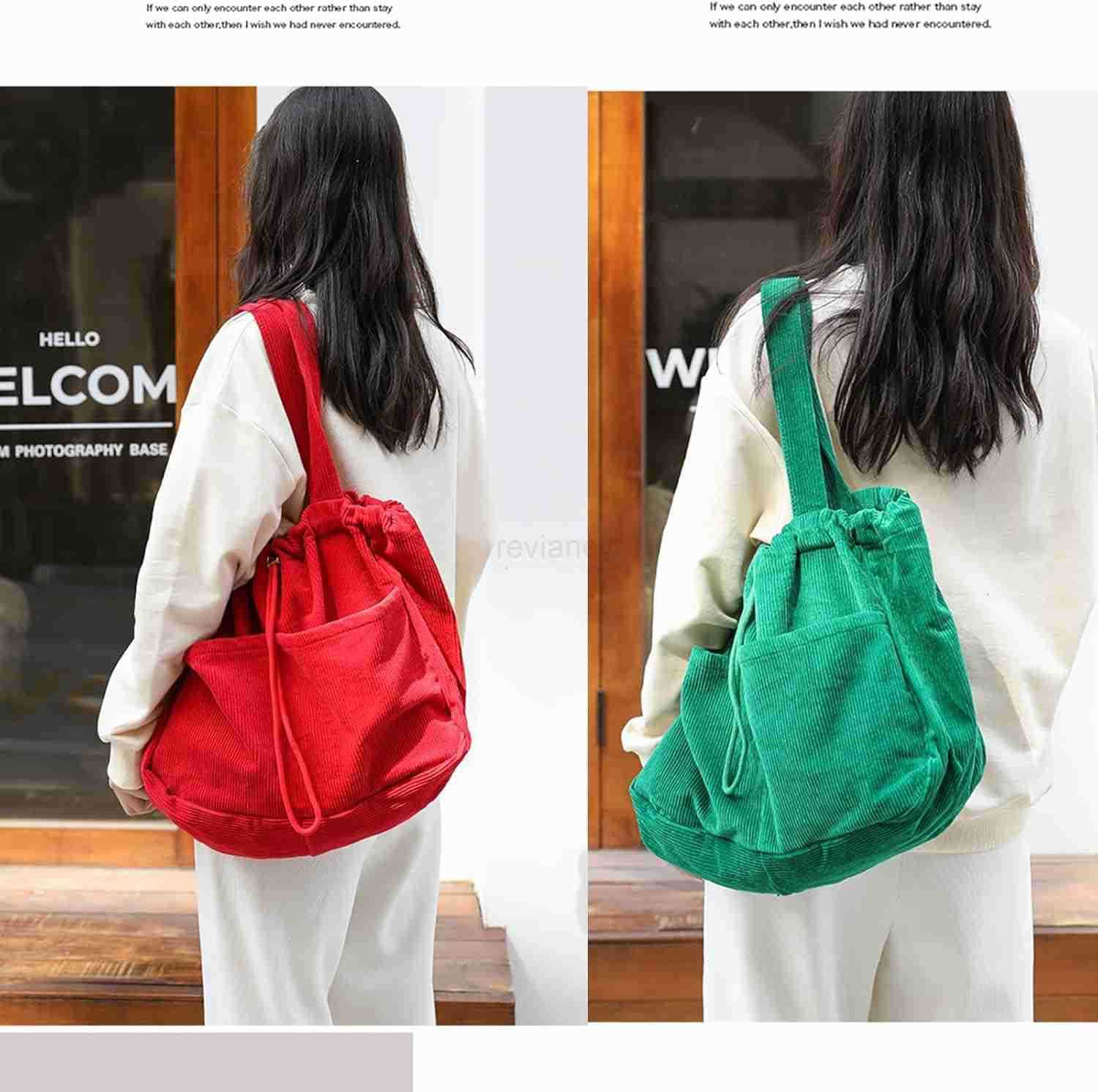 Corduroy Tote Bag for Women Large Capacity Corduroy Bag Work Drawstring Bags with Inner Pocket Office Tote HandbagW250913