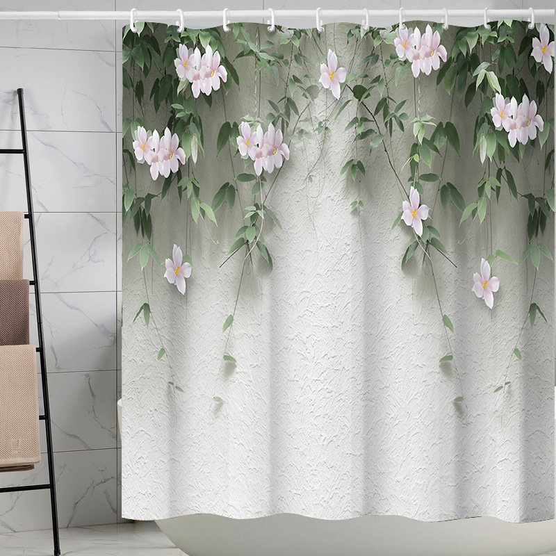 YL-37196 digital shower curtain cross-border plant flower waterproof polyester bathroom four-piece set dry and wet separation moisture-proof