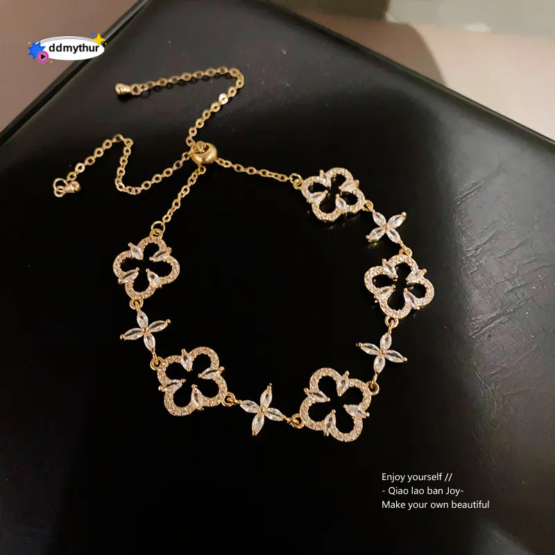 Sier Tone Clover - Shaped Bracelet With Rhinestone Accents Elegant Party Gift For Her High Quality And Sparkling Jewelry ddmythur Z260313