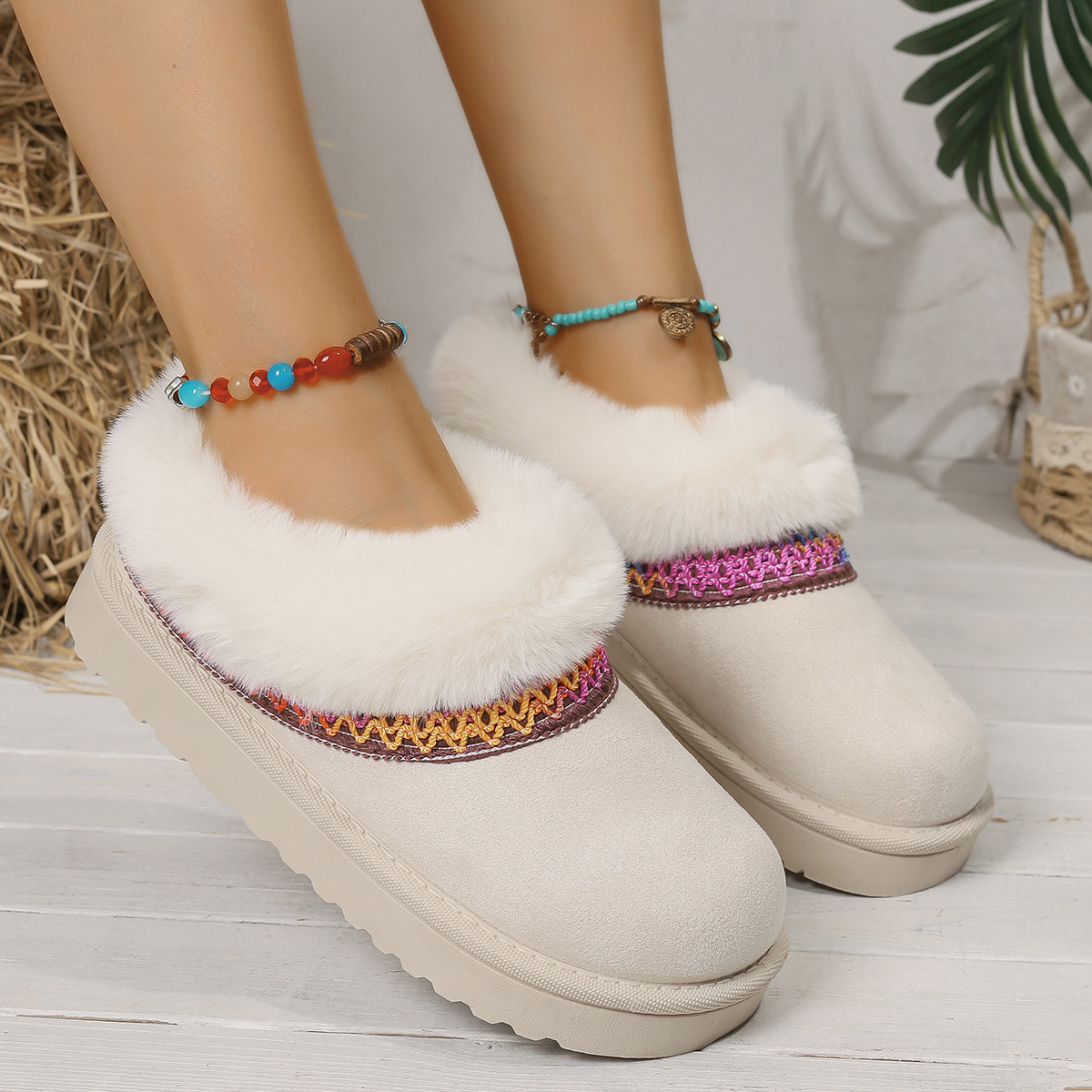 Free shipping 2025 autumn/winter new design color woven women's suede midsole snow boots thick sole height increasing warm cotton shoes