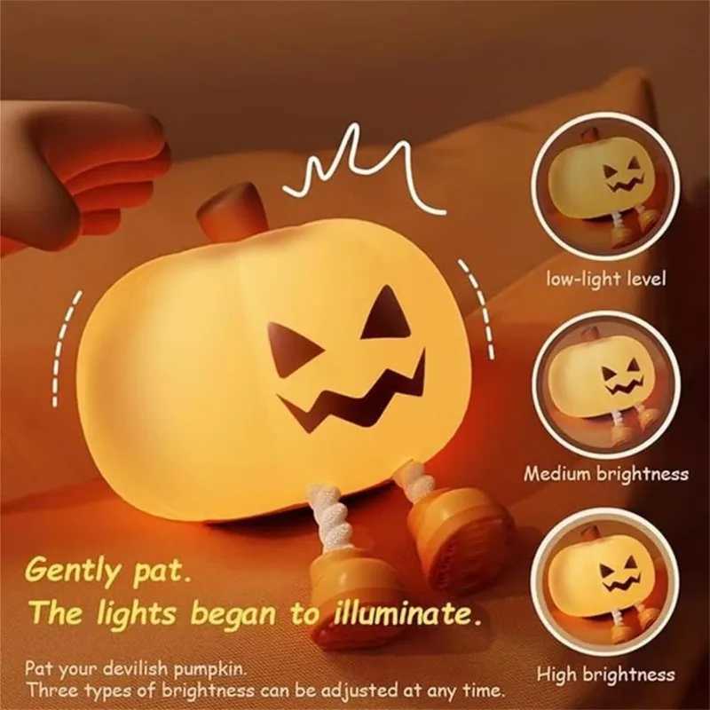 Halloween Pumpkin Night Lights Cute Soft Silicone Safe Lamp Decorations Timing Dimmable Bedside Decor Kids Baby Halloween Gifts C250913
