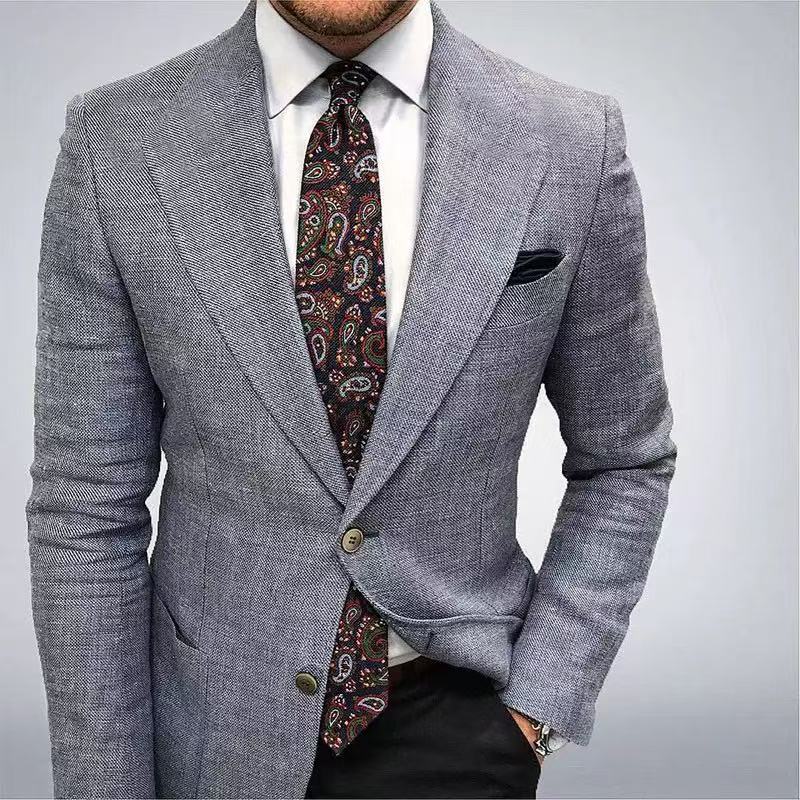 T1739 Large size three-piece suit with green collar and stitching