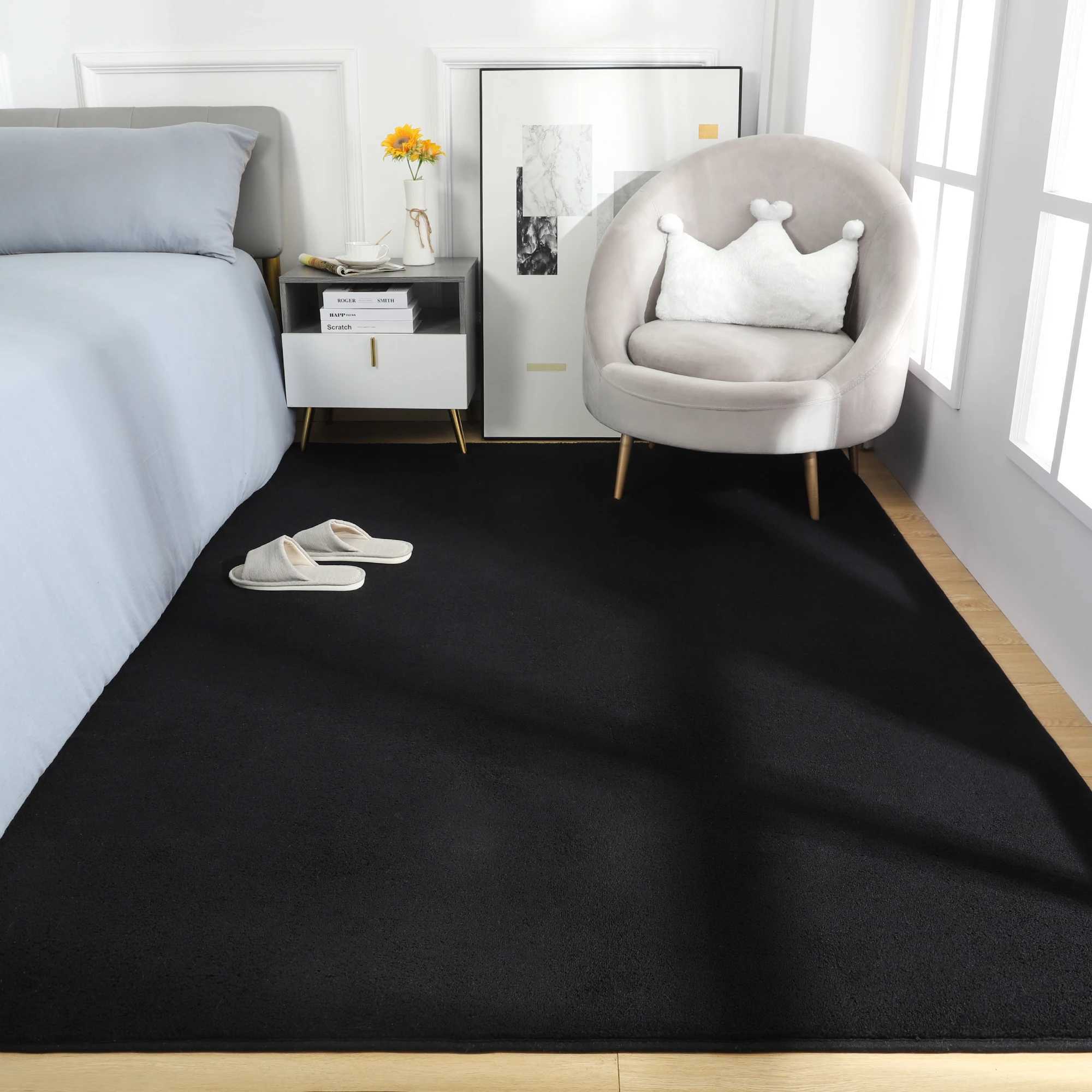 Black Rugs Living Room Carpet Nonslip Bedside Rugs Large Soft Floor Rug Children Game Mat Rectangular Home Decoratio C250913