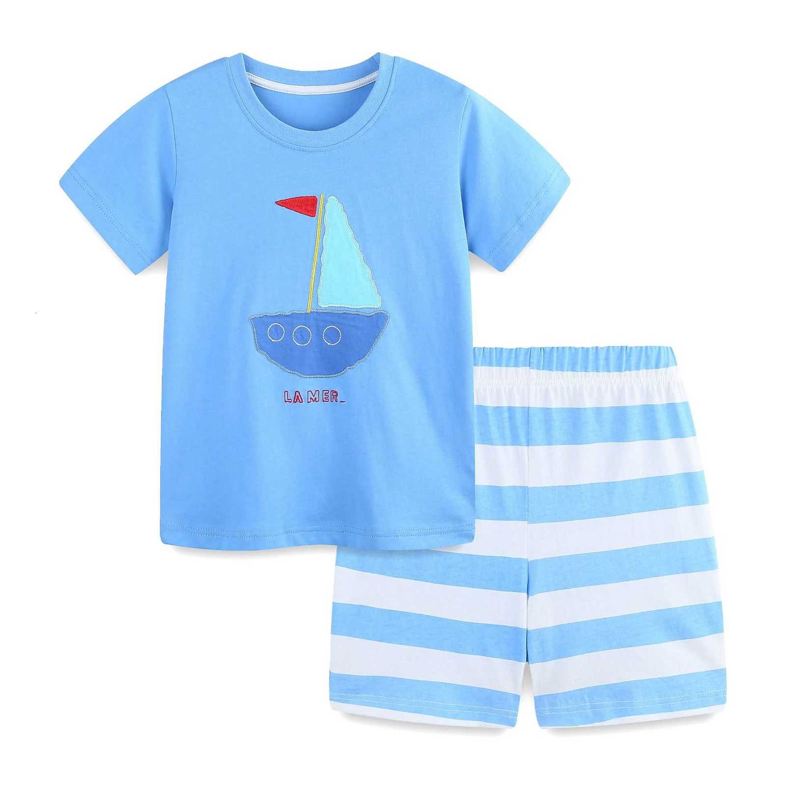 Summer New Children's Set Wind Print Embroidery Boys' Short Sleeve Two-Piece Set Label