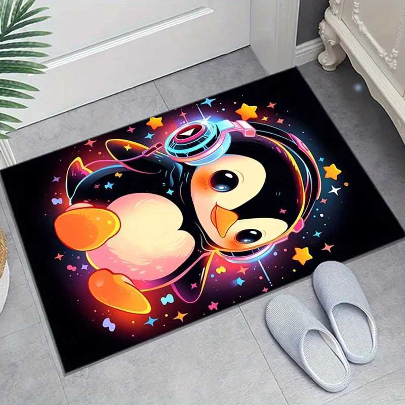 Dancing Penguin Rug with Headphones Cool Design for Teenagers Room Decorative Rugs dancingpenguinrug C250913