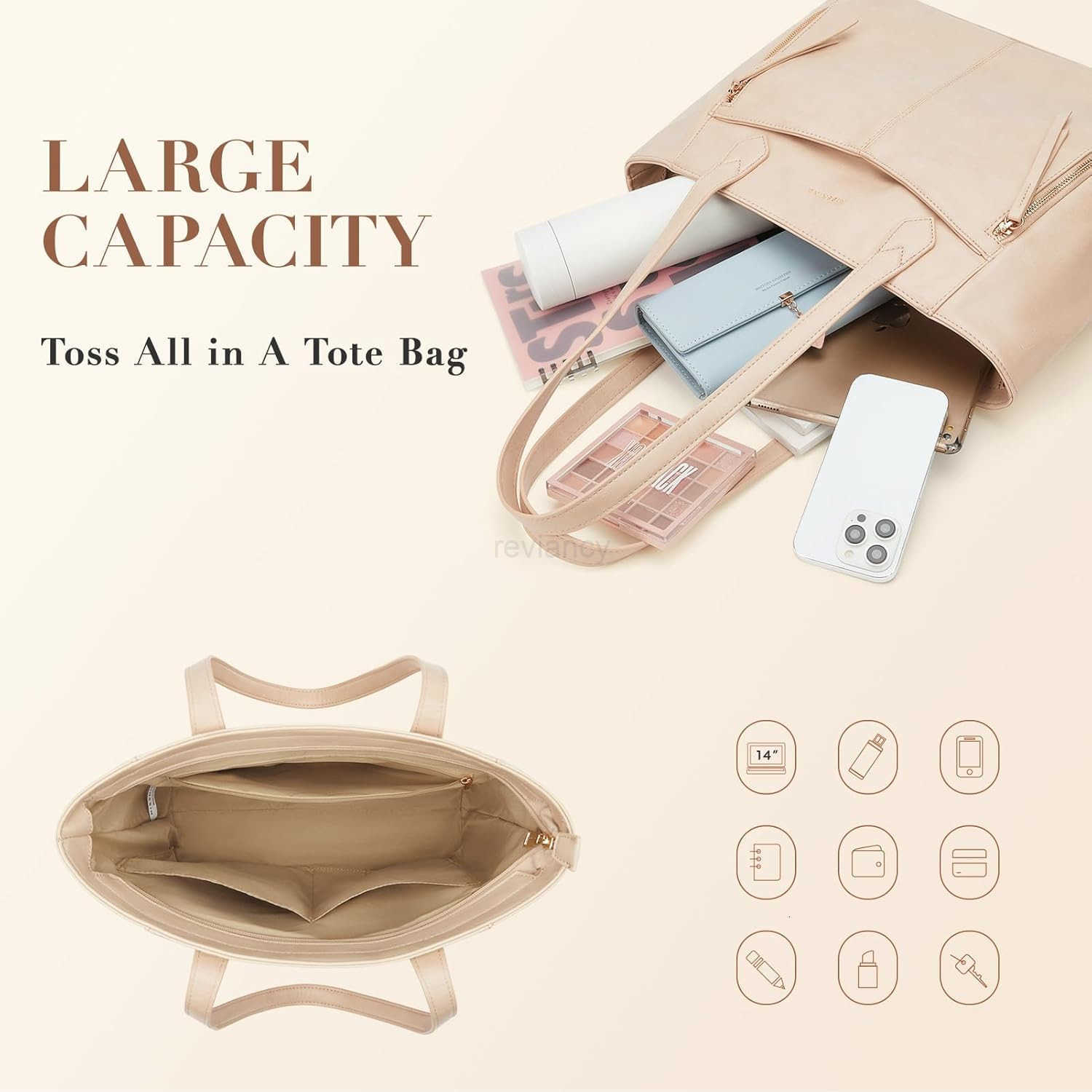 Tote Bag for Women with Zipper Leather Purse and Handbags Ladies Tophandle Shoulder Bags for Work Casual TravelW250913