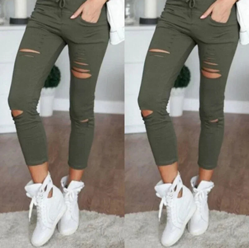 for Big Size Ripped Trousers Stretch Pencil Pants Leggings Women Woman Jeans Z260313
