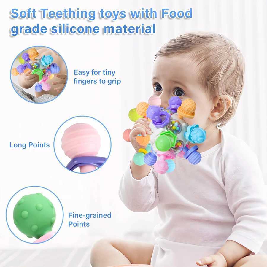 Montessori 012 Months Baby Sensory Rattle Teether Toys Grasping Activity Development Silicone Toys Birthday Christmas Gift C250913