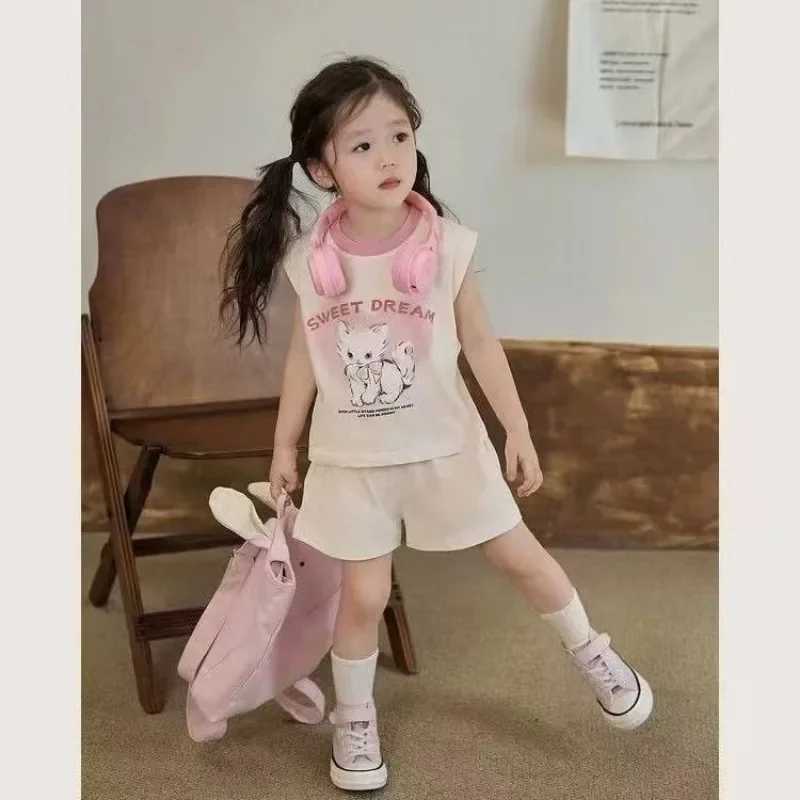 2PCS Kids Set Summer Cotton Girls Tops Shorts Pants Baby Sleeveless Vest Tshirt Childrens Clothing C250913