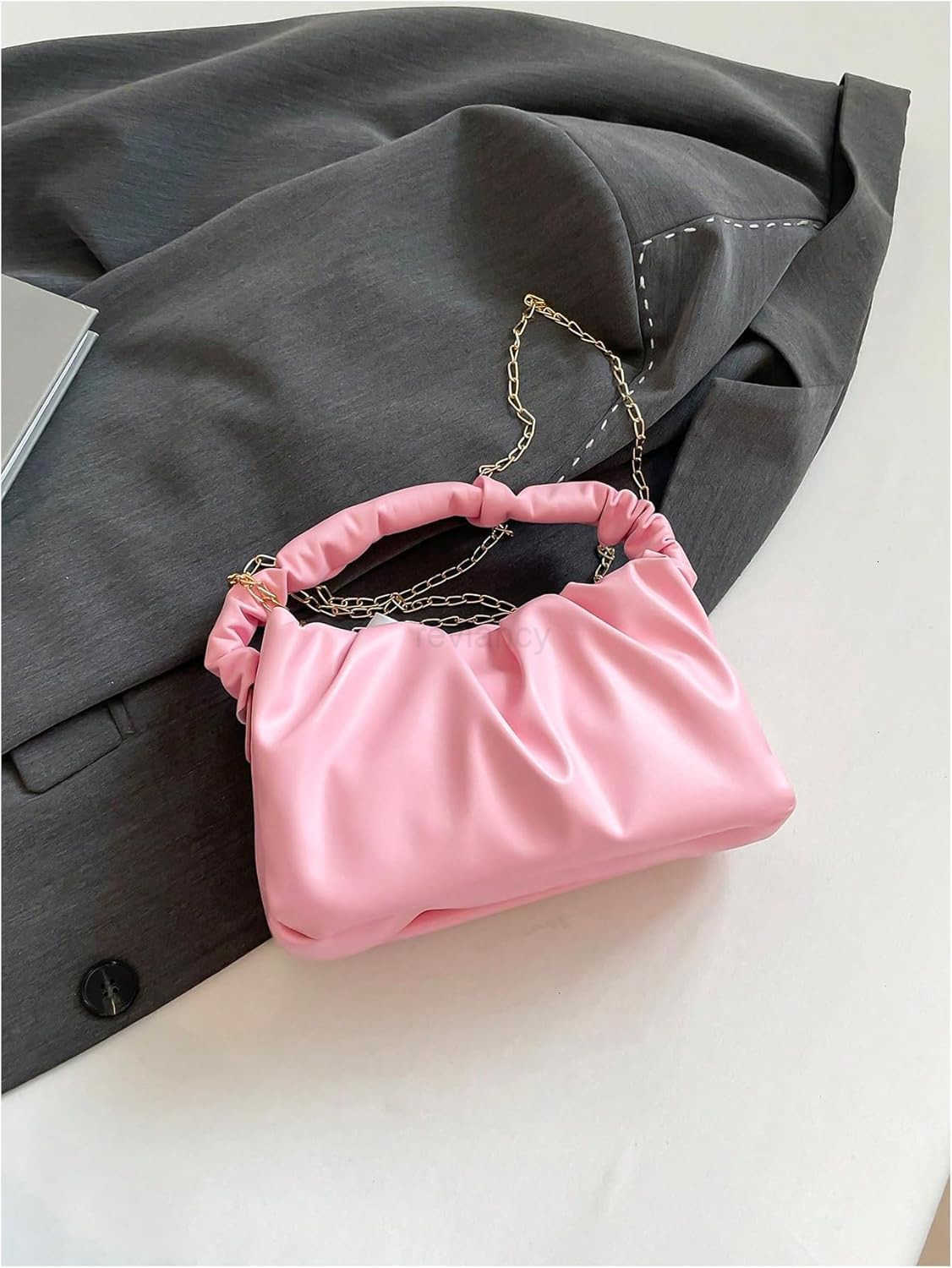 Womens Bow Ruched Strap Handbag Elegant Top Handle Chain Crossbody BagW250913