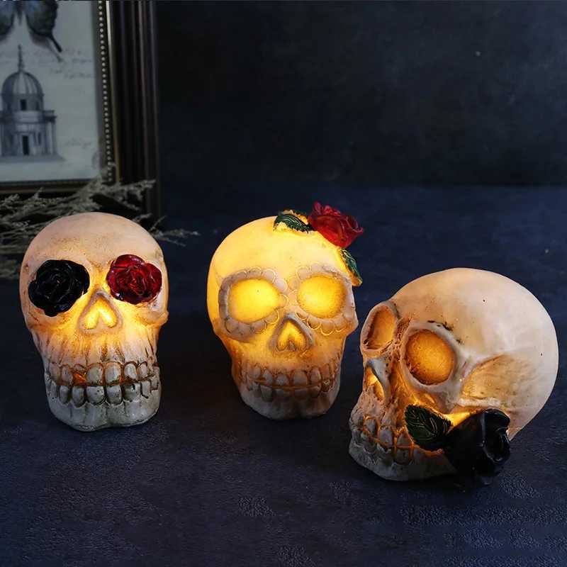 Halloween Lights Rose Skull Resin Lights Horror Themed Atmosphere Indoor and Outdoor Decoration Lawn Lights C250913