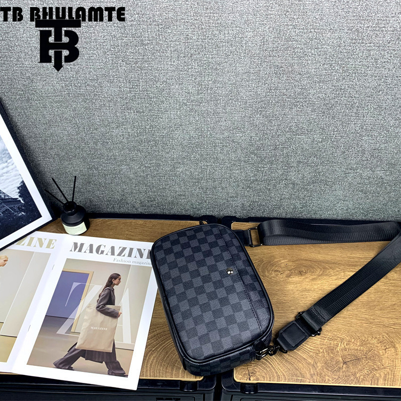 TB BHULAMTE Designer Bag Fashion New Luxury Bag Men's Casual Plaid Shoulder Bag Leather Crossbody Bag Fashion Small Square Bag Luxury Bag Small B