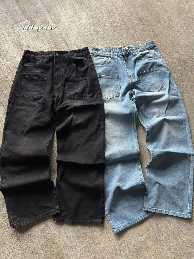 Men's Jeans Streetwear Retro Hip Hop Flower Embroidery Pattern Y2k Men And Women Casual Black Baggy Low Rise Gothic Denim Pants ddmynov