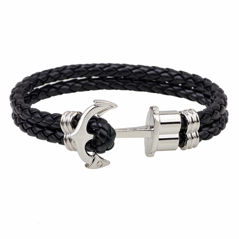 Style Leather Woven Metal Anchor Hip Hop Personality Men's Bracelet Versatile High-end Feel ddmymoon