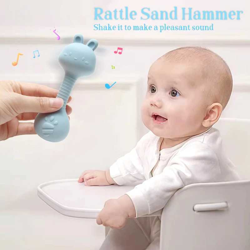 Silicone Baby Rattle Toys Easy To Grip Newborn Gift Cute Rabbit Sand Hammer Rattles Teething Toy for Infants Baby Stuff BPA Free C250913
