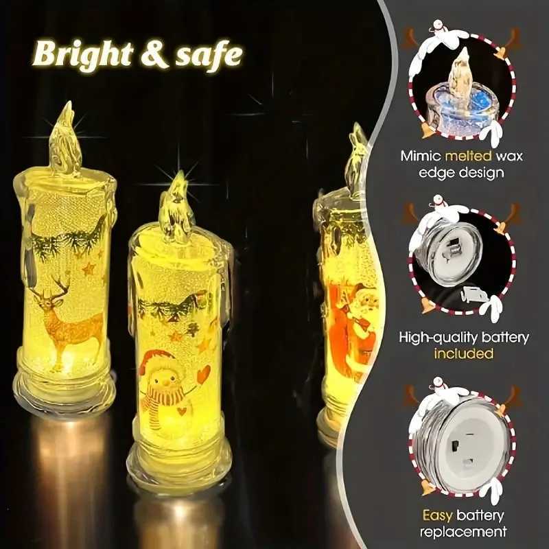 Christmas Flameless LED Candle Lights Faux Ambient Lights Builtin Printed Candle Lights Electronic Holiday Decoration Ornaments C251122