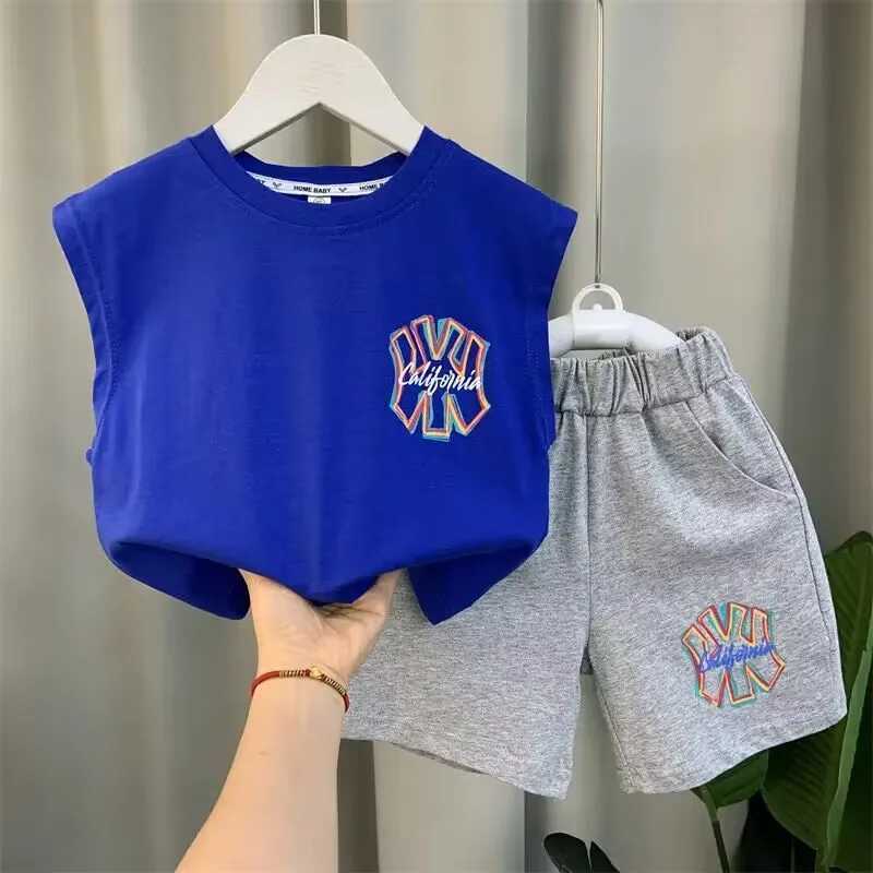 Boys and Baby Cotton Summer Vest Set New Childrens Letter Short Sleeve Tshirt Short Shorts 2Piece Clothing Cool Set C250913