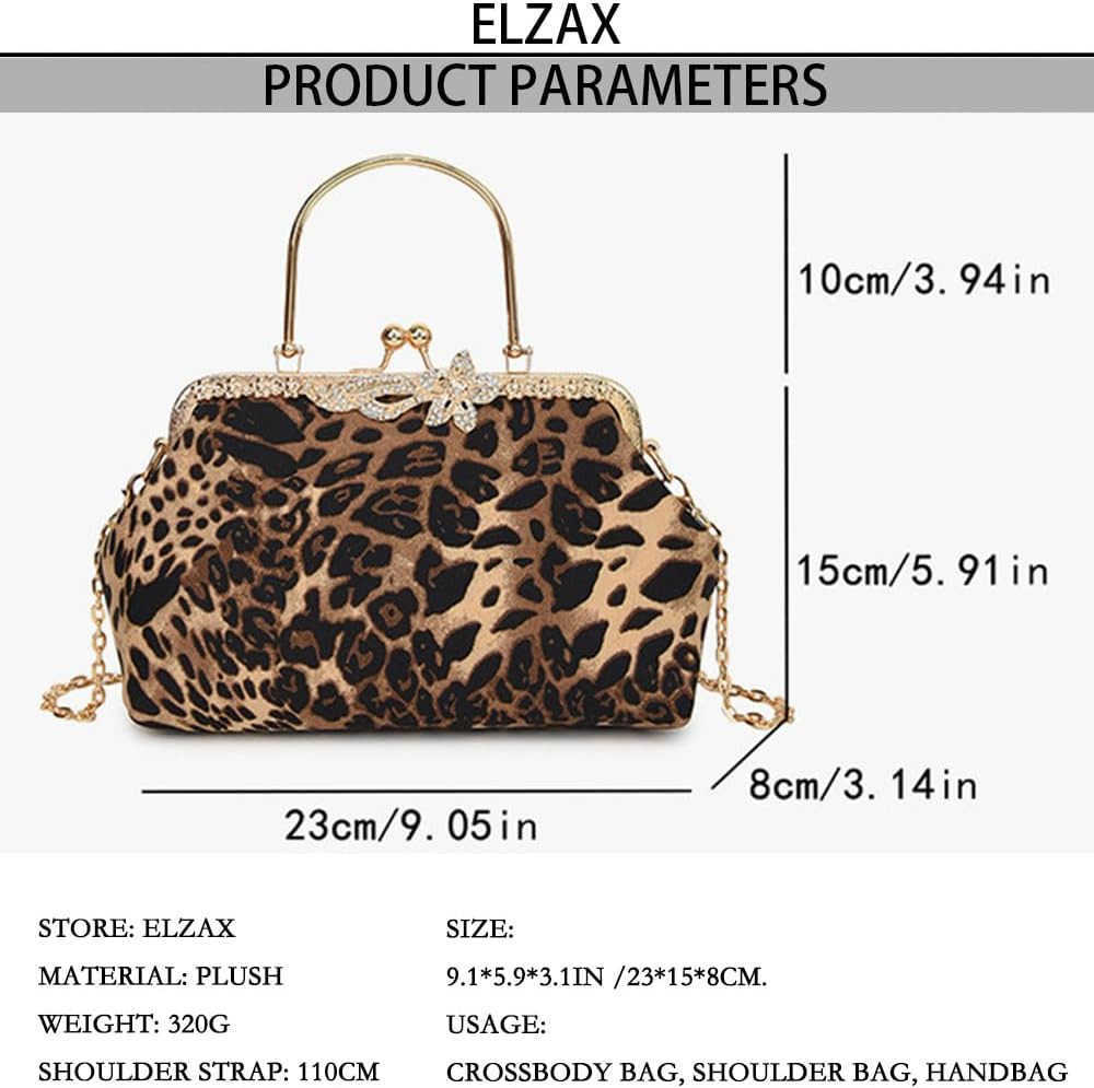 Evening Clutch Purse with Chain Cheetah Print Kiss Lock Evening Handbag and Purse Party Prom Evening Tote BagsW250913