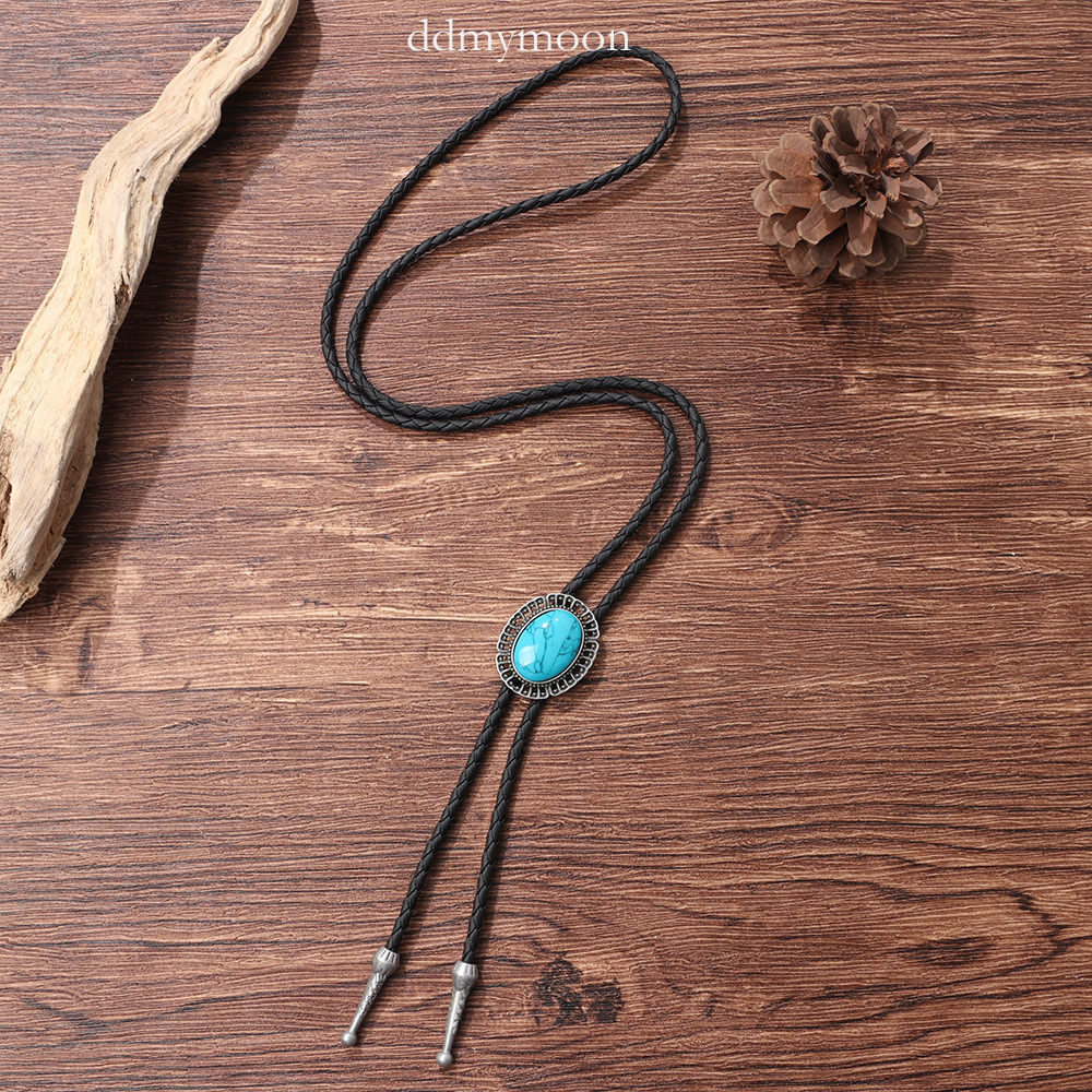 Hot Selling Turquoise Pendant Trendy Men's Sweater Chain Western Cowboy Bolo Tie ddmymoon