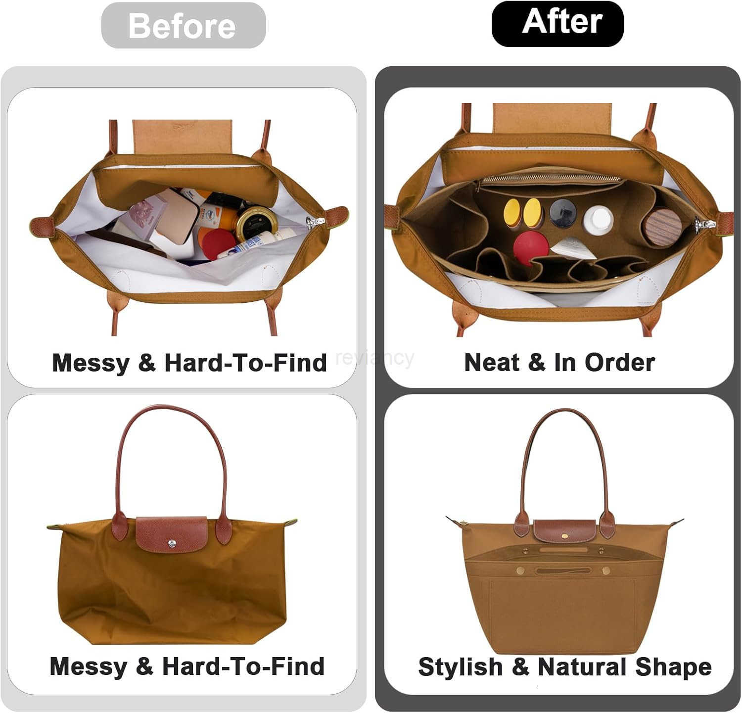 Purse Organizer Insert for LE PLIAGE Top Handle Beige SmallW250913