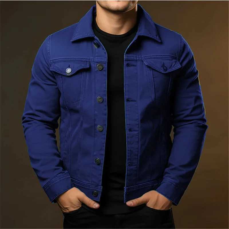Mens Fashion Casual Denim Jackets Spring Autumn Solid Turn Down Collar Streetwear Jean Outerwear Coats Male Daily Denim Jacket Z250913