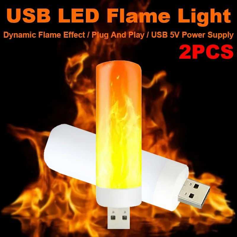 1 2PCS USB Flame Light LED Night Lights Flashing Flame Effect Lamp 5V Candle LED Atmosphere Lamp For Power Bank Camping Lighting C251122