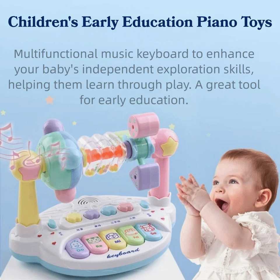 Interactive Baby Music Piano Toy with Light Sound Animals Sounding Rotating Music Piano Music Instrument 5 Keys Keyboard C250913