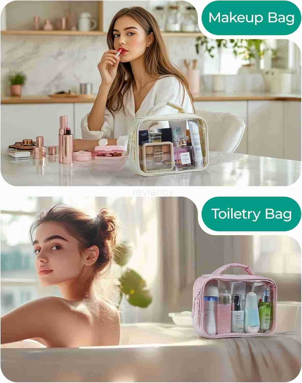 Clear TSAApproved Toiletry Bag Large Opening Quart Sized Makeup Bag with Handle Double Zipper Clear Cosmetic Organizer for WomenW250913